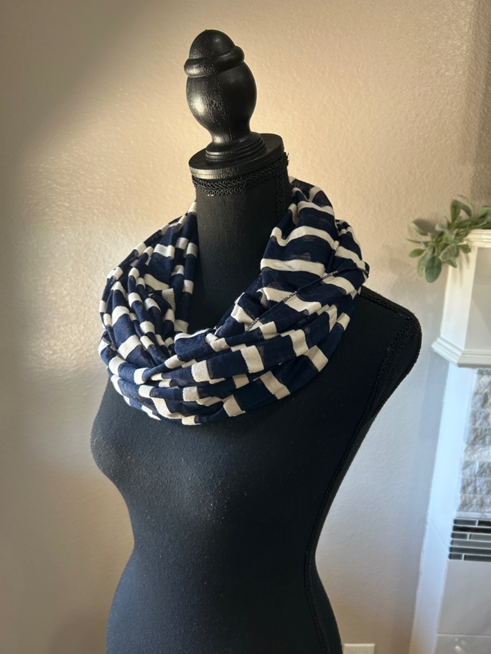 dELiA*s Women’s Navy and White Striped Infinity Scarf One Size Lightweight Chic